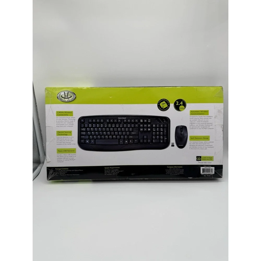 Gear Head KB5150W Wireless Keyboard & Optical Mouse Combo 2.4GHz USB Receiver‎